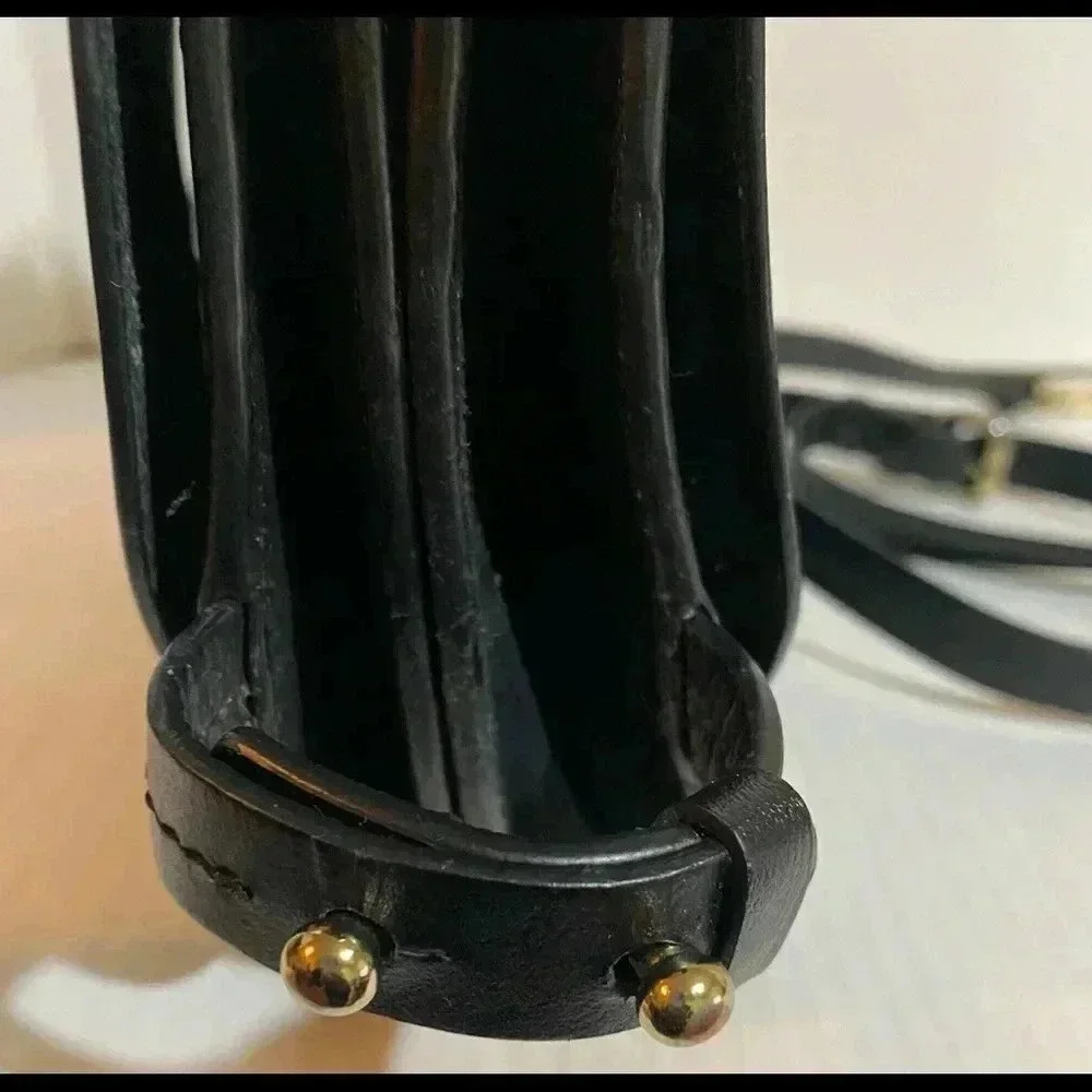 Zara Black Saddle Satchel with Gold Accents